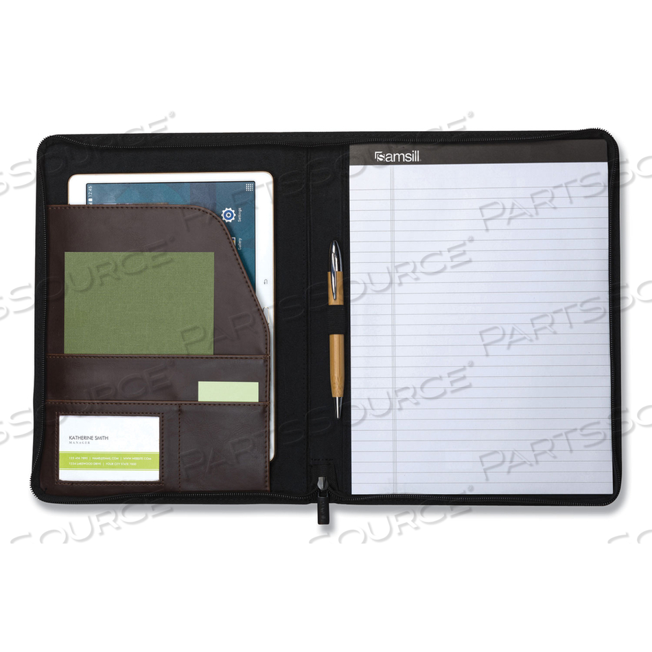 VINTAGE HARDBACK ZIPPER PORTFOLIO, VINYL, DARK BROWN, 11 X 8.5 by Samsill VINTAGE HARDBACK ZIPPER PORTFOLIO, VINYL, DARK BROWN, 11 X 8.5 by Samsill