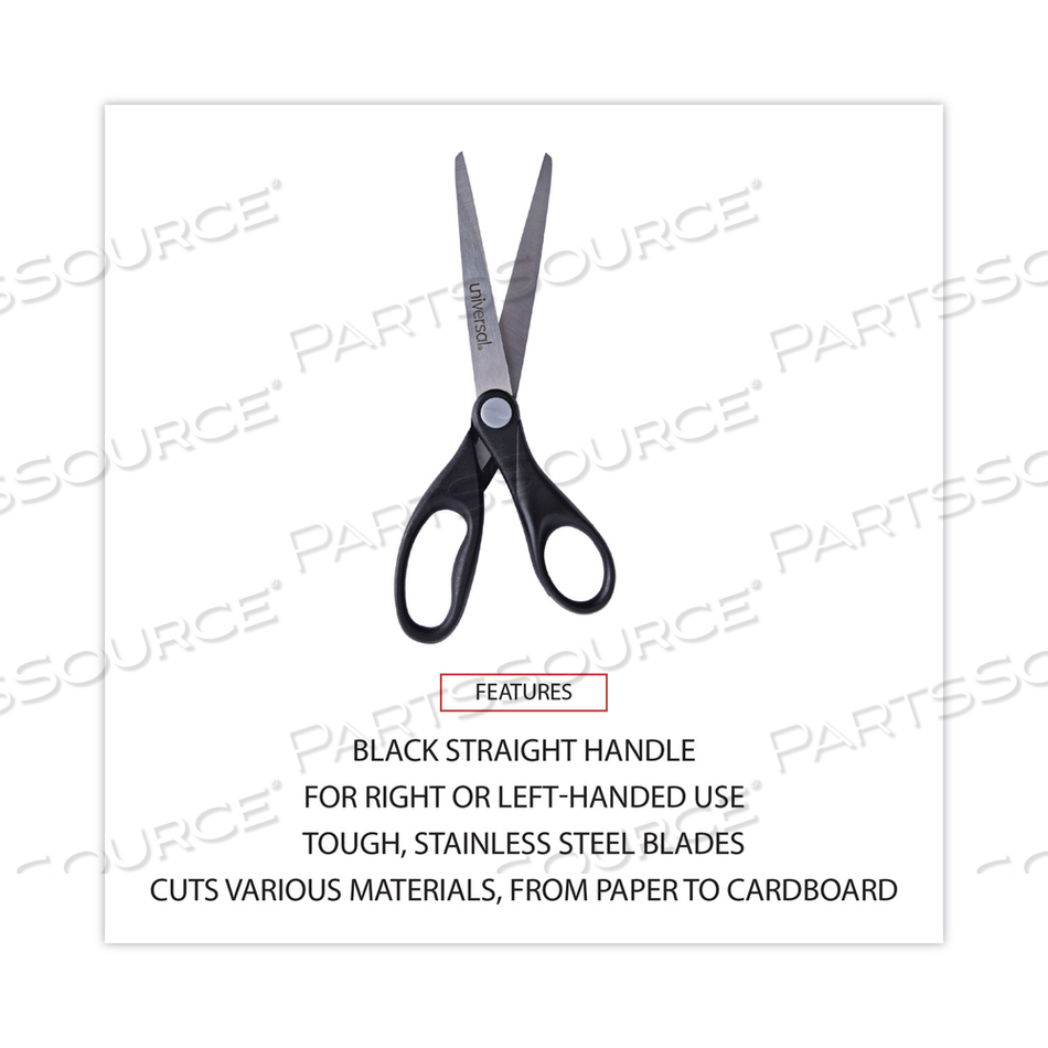 STAINLESS STEEL OFFICE SCISSORS, POINTED TIP, 7" LONG, 3" CUT LENGTH, BLACK STRAIGHT HANDLE by Universal STAINLESS STEEL OFFICE SCISSORS, POINTED TIP, 7" LONG, 3" CUT LENGTH, BLACK STRAIGHT HANDLE by Universal