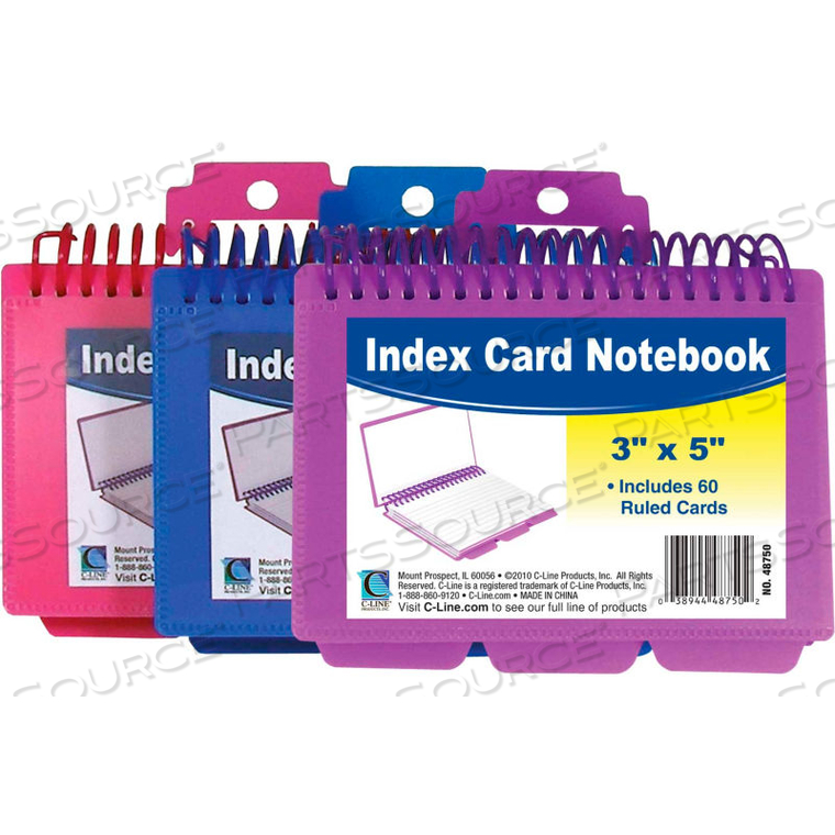 SPIRAL BOUND INDEX CARD NOTEBOOK WITH TABS, ASSORTED COLOR - 24/SET 