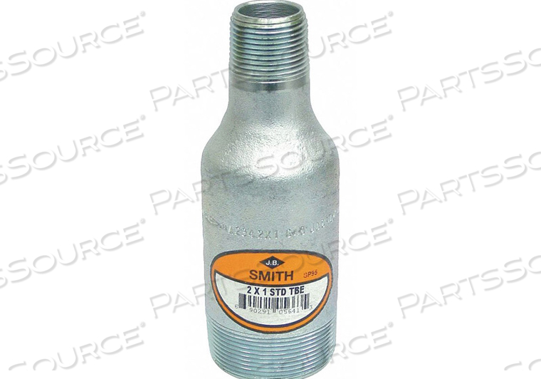 SWAGE NIPPLE, MALLEABLE IRON, 2 IN X 1 IN FITTING PIPE SIZE, MALE NPT X MALE NPT, CLASS STD by JB Smith SWAGE NIPPLE, MALLEABLE IRON, 2 IN X 1 IN FITTING PIPE SIZE, MALE NPT X MALE NPT, CLASS STD by JB Smith