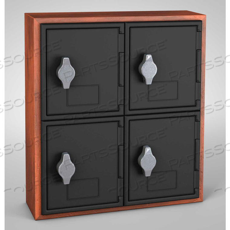 4 DOOR CELL PHONE LOCKER W/HASP LOCK, 12"WX4"DX13-1/2"H, CHERRY/BLK,ASSEMBLED by United Visual Products 4 DOOR CELL PHONE LOCKER W/HASP LOCK, 12"WX4"DX13-1/2"H, CHERRY/BLK,ASSEMBLED by United Visual Products