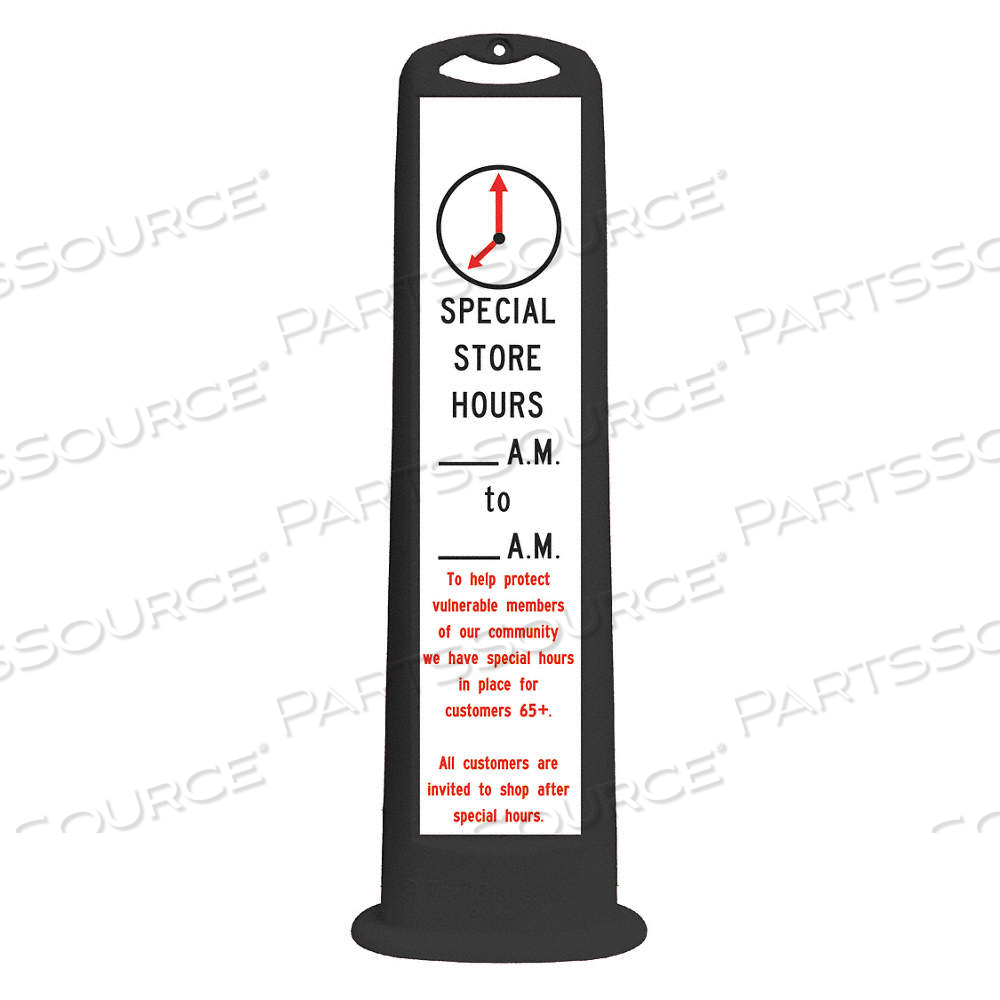 VERTICAL PANEL CHANNELIZER, SPECIAL STORE HOURS, GRABBER TOP, 45 IN HT, BLACK, NON-REFLECTIVE by Cortina