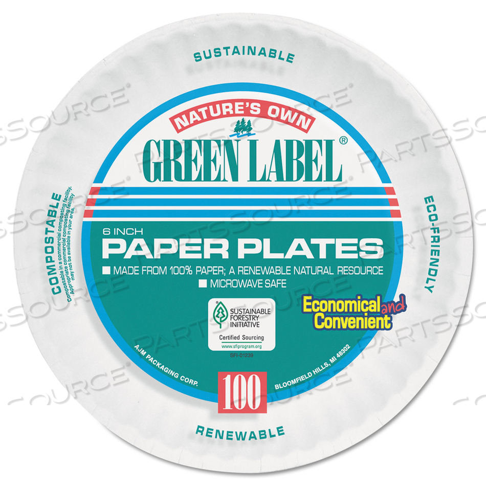 PAPER PLATES, 6" DIA, WHITE by AJM Packaging Corporation