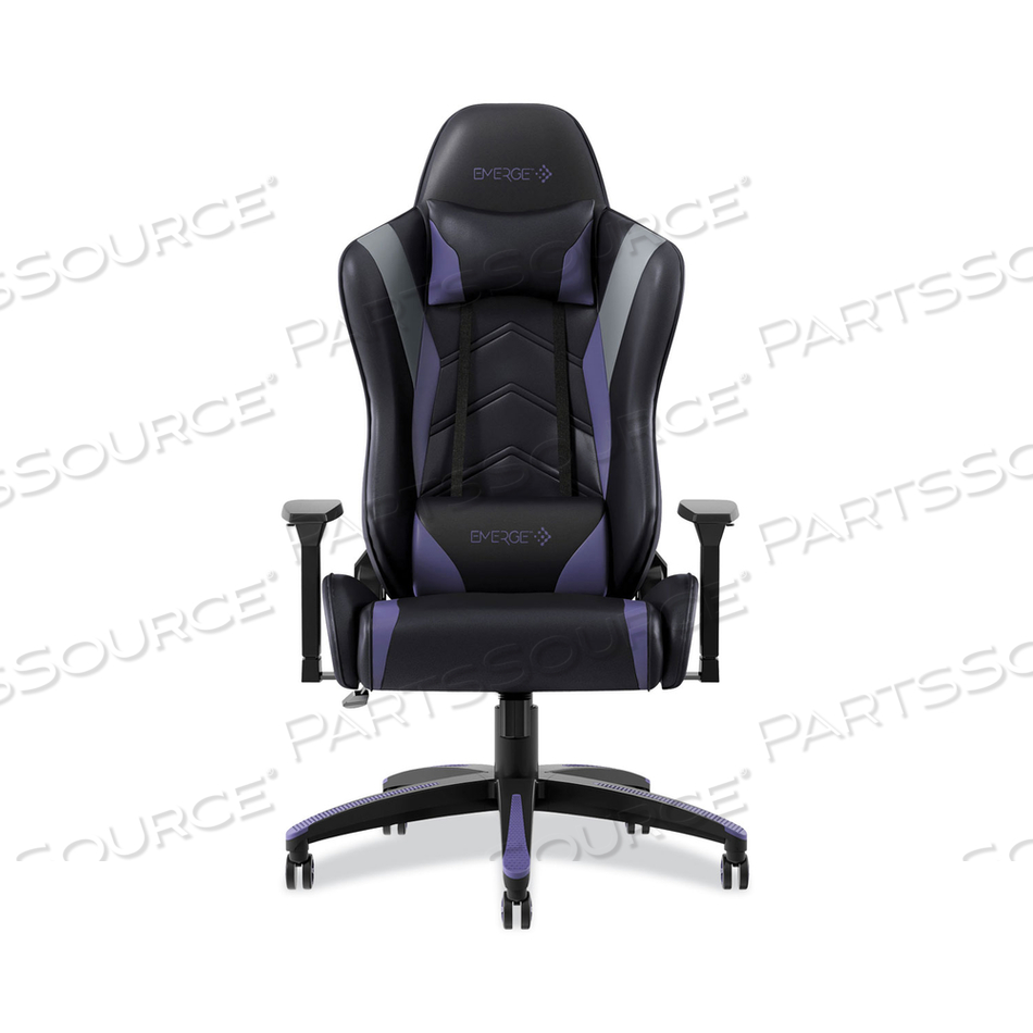 VARTAN BONDED LEATHER GAMING CHAIR, SUPPORTS UP TO 275 LBS, PURPLE/BLACK SEAT, PURPLE/BLACK BACK, BLACK BASE 