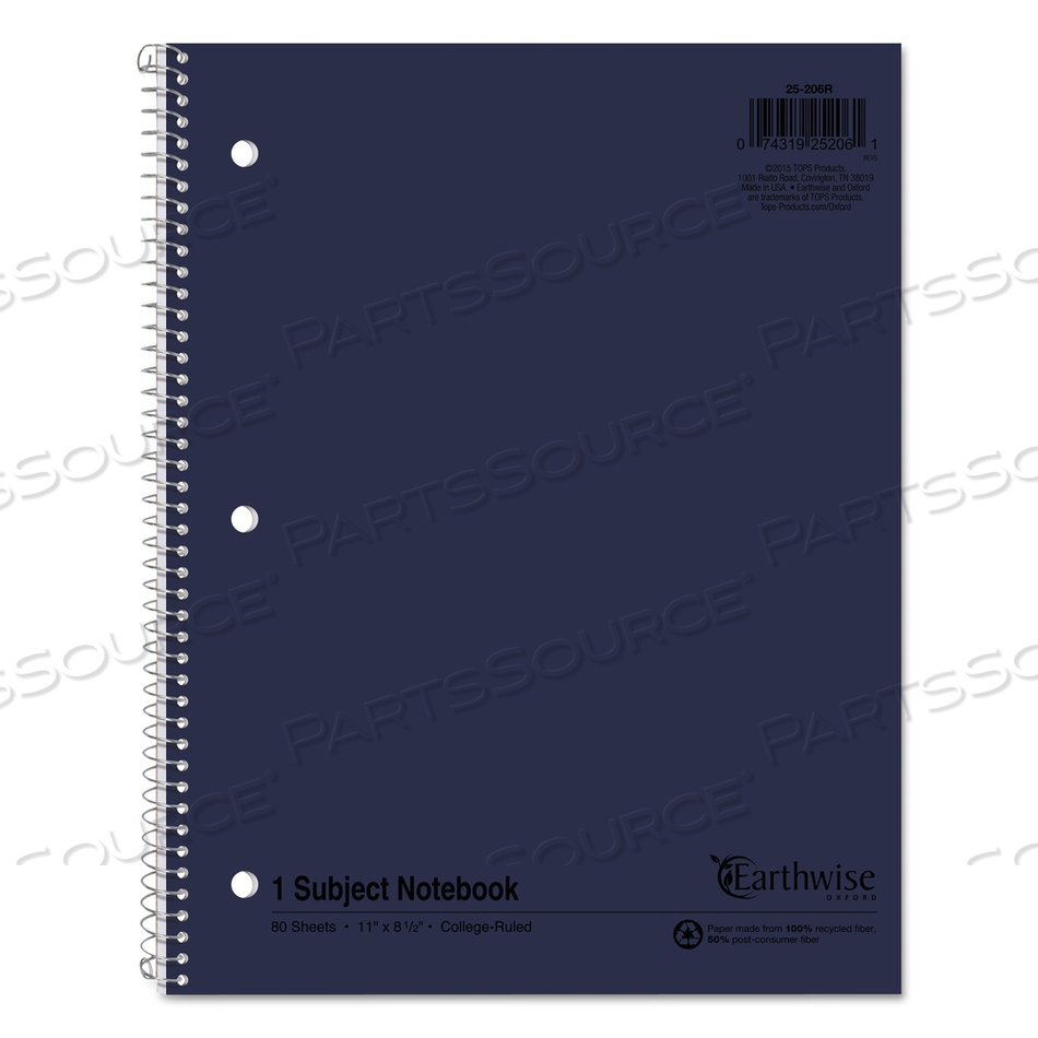 EARTHWISE BY OXFORD RECYCLED SINGLE SUBJECT NOTEBOOK, MEDIUM/COLLEGE RULE, RANDOMLY ASSORTED COVERS, 11 X 8.5, 80 SHEETS 