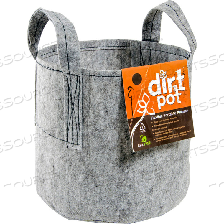 HYDROPONIC DIRT POT FLEXIBLE PORTABLE PLANTER WITH HANDLES, 5 GALLONS, GREY by Hydrofarm, Inc