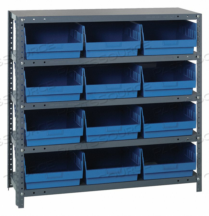 1239-209 STEEL SHELVING WITH 12 6"H SHELF BINS BLUE, 36X12X39-5 SHELVES by Quantum Storage Systems 1239-209 STEEL SHELVING WITH 12 6"H SHELF BINS BLUE, 36X12X39-5 SHELVES by Quantum Storage Systems