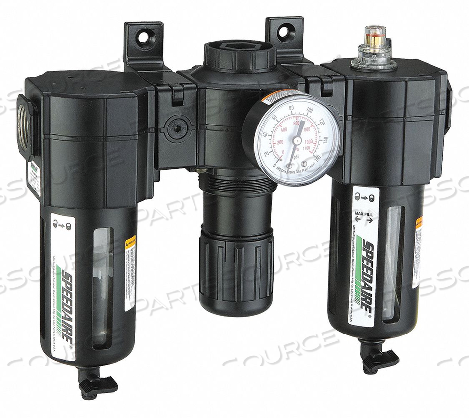 FILTER/REGULATOR/LUBRICATOR, AIR INLET SIZE 1/2 IN, AIR INLET TYPE NPT, MAXIMUM FLOW RATE 154 CFM, MAXIMUM OPERATING PRESSURE 150 PSI, FILTE by Speedaire FILTER/REGULATOR/LUBRICATOR, AIR INLET SIZE 1/2 IN, AIR INLET TYPE NPT, MAXIMUM FLOW RATE 154 CFM, MAXIMUM OPERATING PRESSURE 150 PSI, FILTE by Speedaire