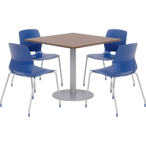 42" SQUARE TABLE & 4 CHAIR SET - STUDIO TEAK TABLE TOP WITH NAVY CHAIRS by KFI