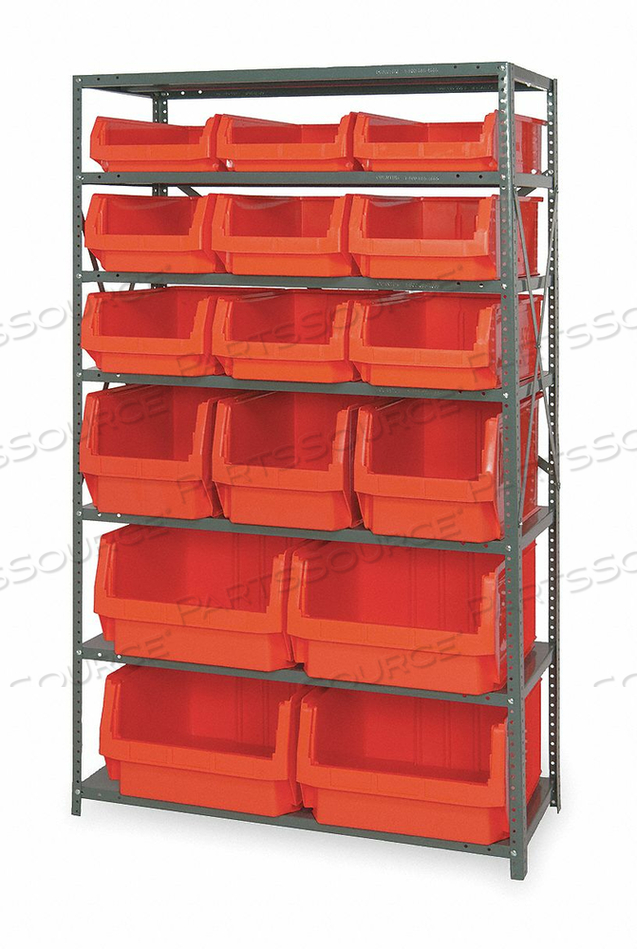 MSU-16-MIX STEEL SHELVING WITH 16 MAGNUM GIANT HOPPER BINS RED, 18X42X75 by Quantum Storage Systems