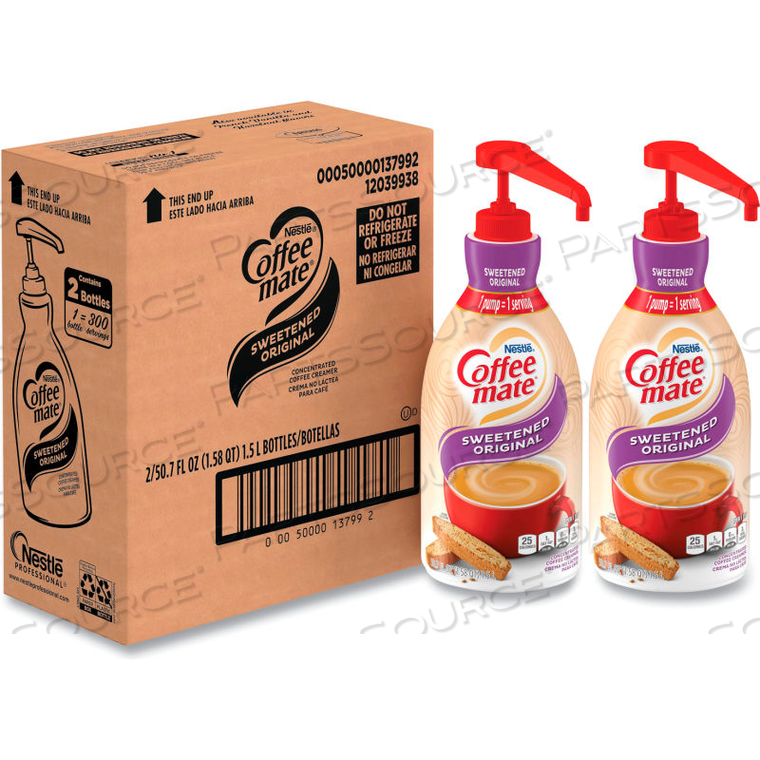 COFFEE-MATE LIQUID COFFEE CREAMER, SWEETENED ORIGINAL, 1.5 LITER PUMP BOTTLE, 2/CARTON by Nestle COFFEE-MATE LIQUID COFFEE CREAMER, SWEETENED ORIGINAL, 1.5 LITER PUMP BOTTLE, 2/CARTON by Nestle
