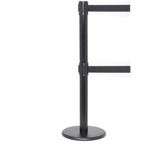 QUEUEPRO TWIN RETRACTABLE DUAL BELT BARRIER, 40" BLACK POST, 11' BLACK BELT by Queue Solutions LLC