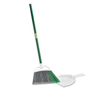 PRECISION ANGLE BROOM WITH DUSTPAN, 53" HANDLE, GREEN/GRAY, 4/CARTON by Libman