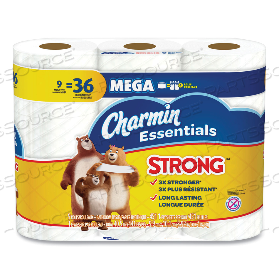 ESSENTIALS STRONG BATHROOM TISSUE, SEPTIC SAFE, 1-PLY, WHITE, 451/ROLL, 9 ROLLS/PACK, 4 PACKS/CARTON 