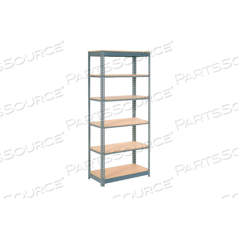 HEAVY DUTY SHELVING 36"W X 24"D X 84"H WITH 6 SHELVES - WOOD DECK - GRAY 