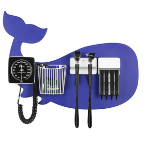 DIAGNOSTIC STATION WITH HALOGEN COAXIAL OPHTHALMOSCOPE AND FIBER OPTIC OTOSCOPE, SPECULA DISPENSER, ANEROID, CUFF BASKET, AND ONE ADULT LATEX-FREE CUFF. BLUE WHALE WALL BOARD. [COMPATIBLE W/ WELCH ALLYN HALOGEN HEADS] by Amico Accessories