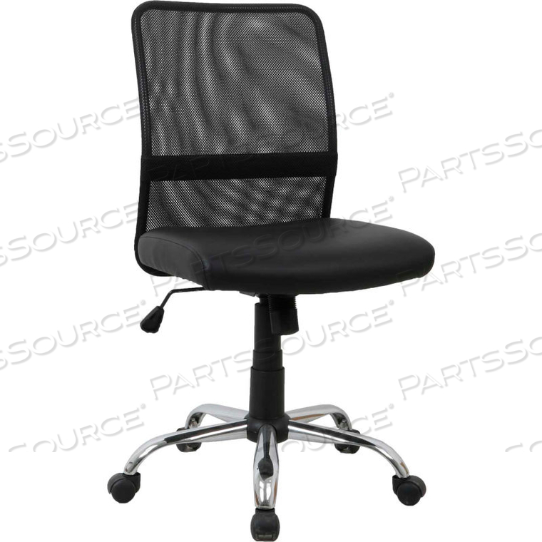 INTERION ARMLESS MESH BACK TASK CHAIR - LEATHER - BLACK by Global Seating Solutions LLC