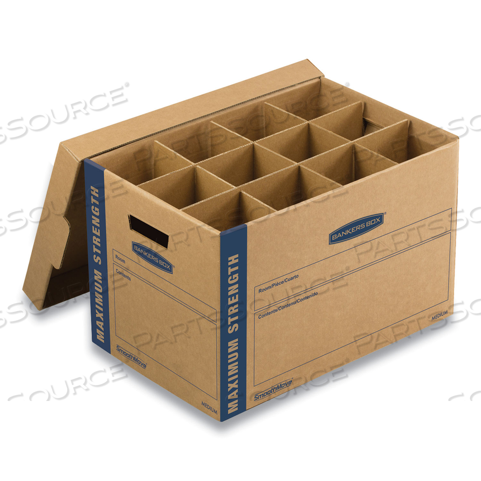 SMOOTHMOVE KITCHEN MOVING KIT WITH DIVIDERS + FOAM, HALF SLOTTED CONTAINER (HSC), MEDIUM, 12.25" X 18.5" X 12", BROWN/BLUE by Bankers Box SMOOTHMOVE KITCHEN MOVING KIT WITH DIVIDERS + FOAM, HALF SLOTTED CONTAINER (HSC), MEDIUM, 12.25" X 18.5" X 12", BROWN/BLUE by Bankers Box