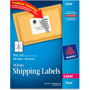 SHIPPING LABELS WITH TRUEBLOCK TECHNOLOGY, 3-1/3 X 4, WHITE, 600 LABELS by Avery