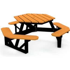 RECYCLED PLASTIC HEXAGON PICNIC TABLE WITH BLACK FRAME, 6', CEDAR by Jayhawk Plastics