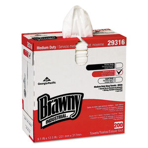 LIGHTWEIGHT DISPOSABLE SHOP TOWEL, 9.1" X 12.5, WHITE, 200/BOX by Brawny