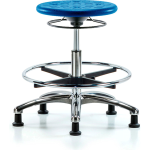 BLUE RIDGE ERGONOMICS CLEANROOM STOOL WITH GLIDES AND FOOTRING - MEDIUM BENCH HEIGHT - BLUE by E Com Inc
