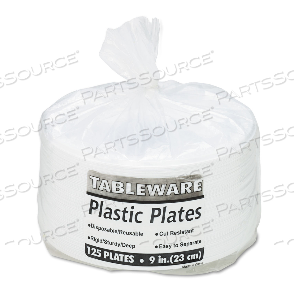 PLASTIC DINNERWARE, PLATES, 9" DIA, WHITE by Tablemate PLASTIC DINNERWARE, PLATES, 9" DIA, WHITE by Tablemate
