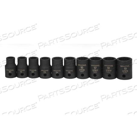 37925 WILLIAMS SOCKET SET, 10 PIECES, 1/2 INCH DRIVE, SHALLOW IMPACT, 12 POINT by Snap-on Incorporated