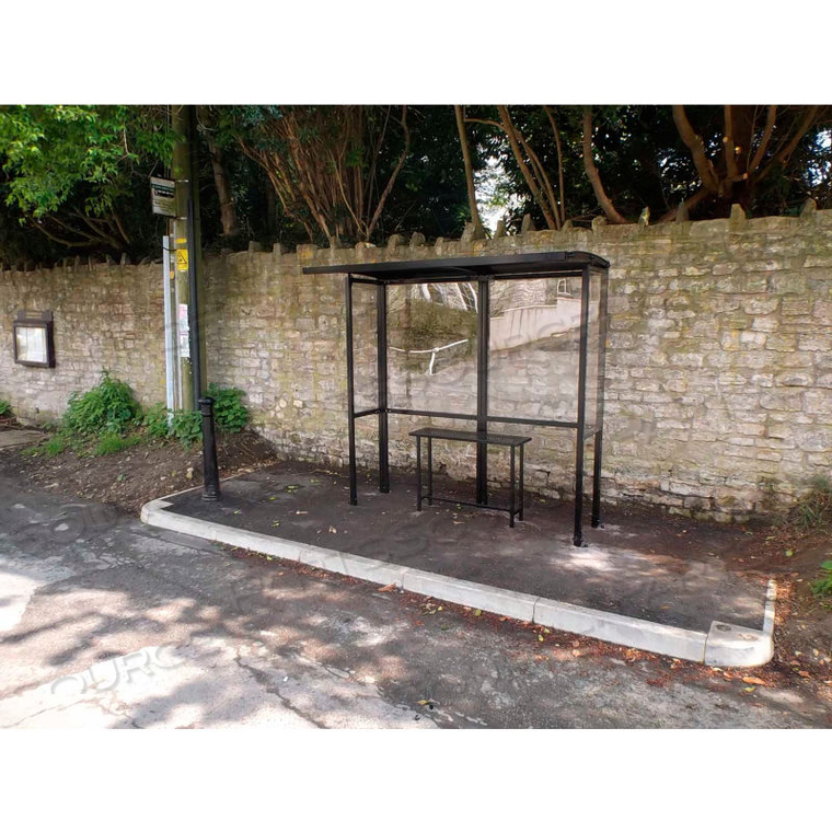 OPEN FRONT SMOKING SHELTER HALF SIDE PANELS 7'W X 3'6"D X 7'11"H ALUMINUM ROOF by No Butts Bin Co. OPEN FRONT SMOKING SHELTER HALF SIDE PANELS 7'W X 3'6"D X 7'11"H ALUMINUM ROOF by No Butts Bin Co.