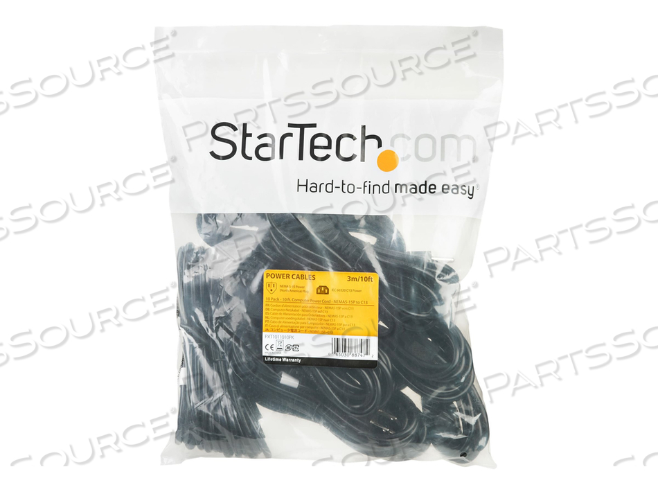 10FT (3M) COMPUTER POWER CORD, NEMA 5-15P TO C13 POWER CORD, 10A 125V, 18AWG, 10 PACK, BLACK REPLACEMENT AC POWER CORD, NEMA 5-15P TO IEC 60 by StarTech.com Ltd. 10FT (3M) COMPUTER POWER CORD, NEMA 5-15P TO C13 POWER CORD, 10A 125V, 18AWG, 10 PACK, BLACK REPLACEMENT AC POWER CORD, NEMA 5-15P TO IEC 60 by StarTech.com Ltd.
