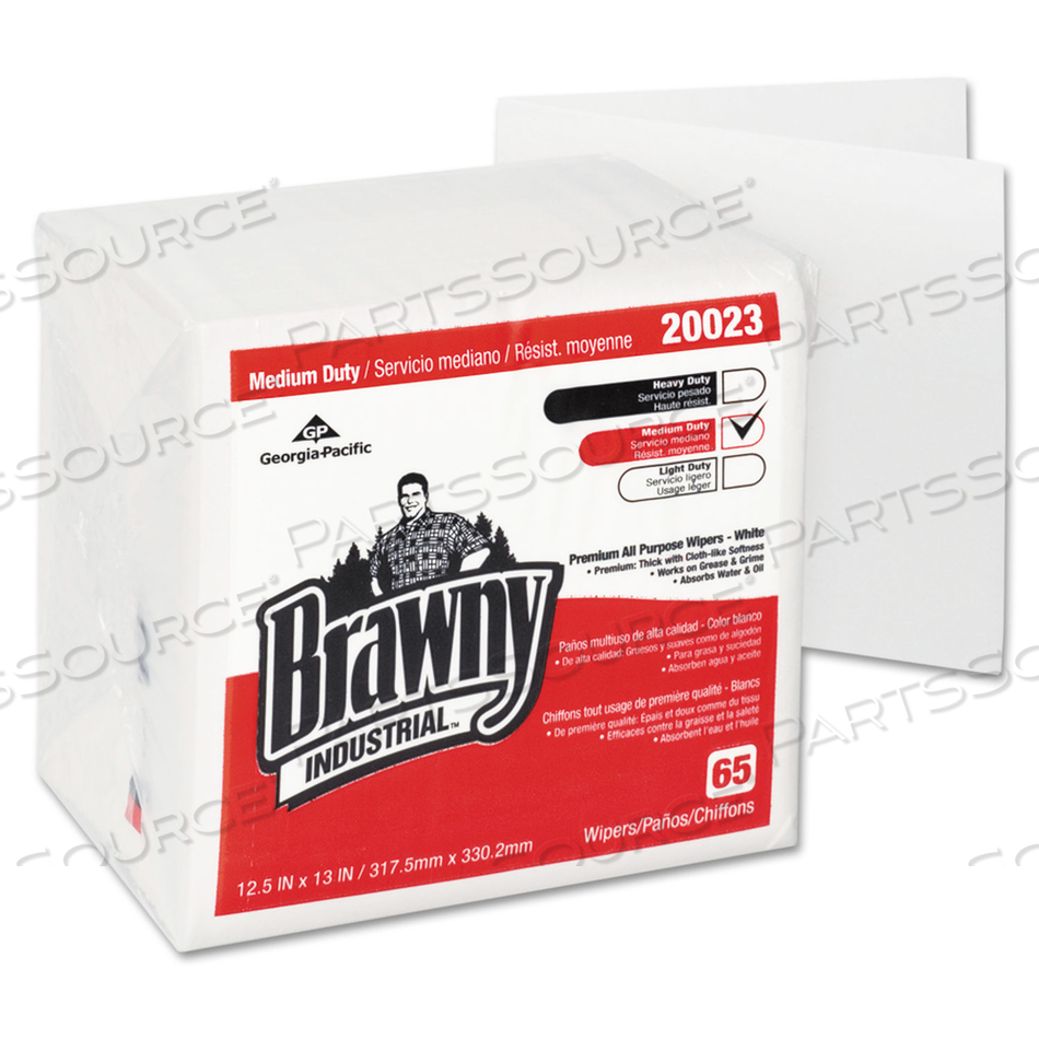 MEDIUM DUTY PREMIUM DRC 1/4 FOLD WIPERS, 13 X 12.5, WHITE by Brawny MEDIUM DUTY PREMIUM DRC 1/4 FOLD WIPERS, 13 X 12.5, WHITE by Brawny