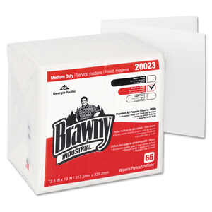 MEDIUM DUTY PREMIUM DRC 1/4 FOLD WIPERS, 13 X 12.5, WHITE, 65/PACK by Brawny