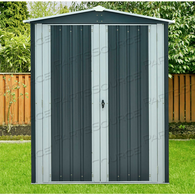 HANOVER GALVANIZED STEEL SHED, 35"L X 60-1/5"W X 70"H, DARK GRAY/WHITE 