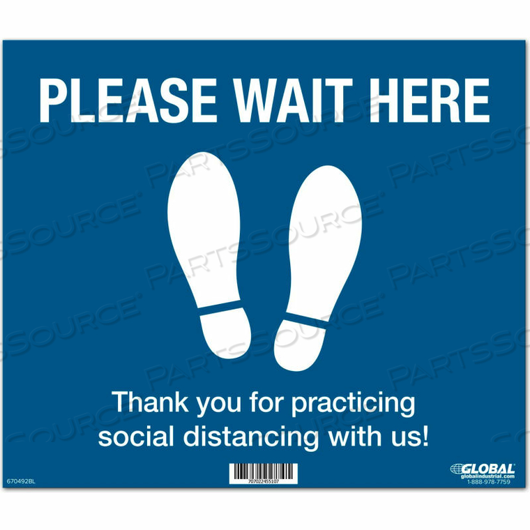 BLUE PLEASE WAIT HERE FLOOR SIGN, 14"W X 12"H, VINYL ADHESIVE by The Magnet Group BLUE PLEASE WAIT HERE FLOOR SIGN, 14"W X 12"H, VINYL ADHESIVE by The Magnet Group