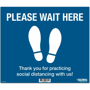 BLUE PLEASE WAIT HERE FLOOR SIGN, 14"W X 12"H, VINYL ADHESIVE by The Magnet Group BLUE PLEASE WAIT HERE FLOOR SIGN, 14"W X 12"H, VINYL ADHESIVE by The Magnet Group