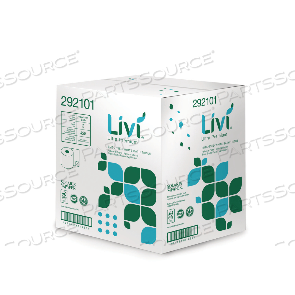 BATH TISSUE, 2-PLY, WHITE, 425 SHEETS, 36 ROLLS/CARTON by Livi