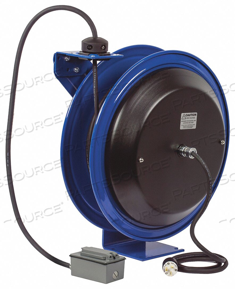 POWER CORD SPRING REWIND REEL: DUPLEX GFCI INDUSTRIAL OUTLETS, 75' CORD, 12 AWG by Coxreels POWER CORD SPRING REWIND REEL: DUPLEX GFCI INDUSTRIAL OUTLETS, 75' CORD, 12 AWG by Coxreels