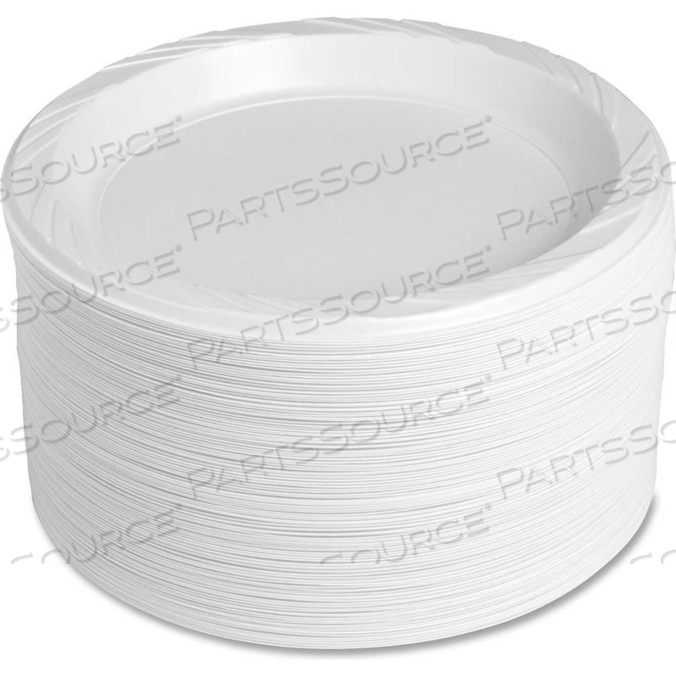 PLASTIC PLATES, 9" DIA., WHITE 125/PACK by Genuine Joe