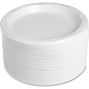 PLASTIC PLATES, 9" DIA., WHITE 125/PACK by Genuine Joe