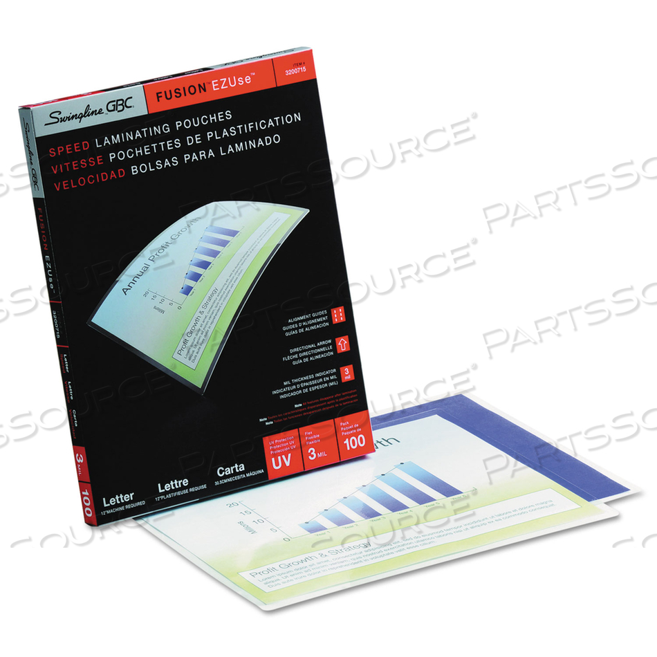 EZUSE THERMAL LAMINATING POUCHES, 3 MIL, 9" X 11.5", GLOSS CLEAR, 100/BOX by GBC