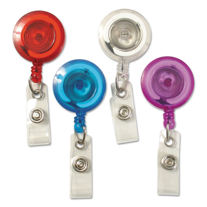 ID SLIDE-STYLE BELT CLIP CARD REELS, 30" EXTENSION, BLUE/PURPLE/RED/TRANSLUCENT, 4/PACK by Sicurix