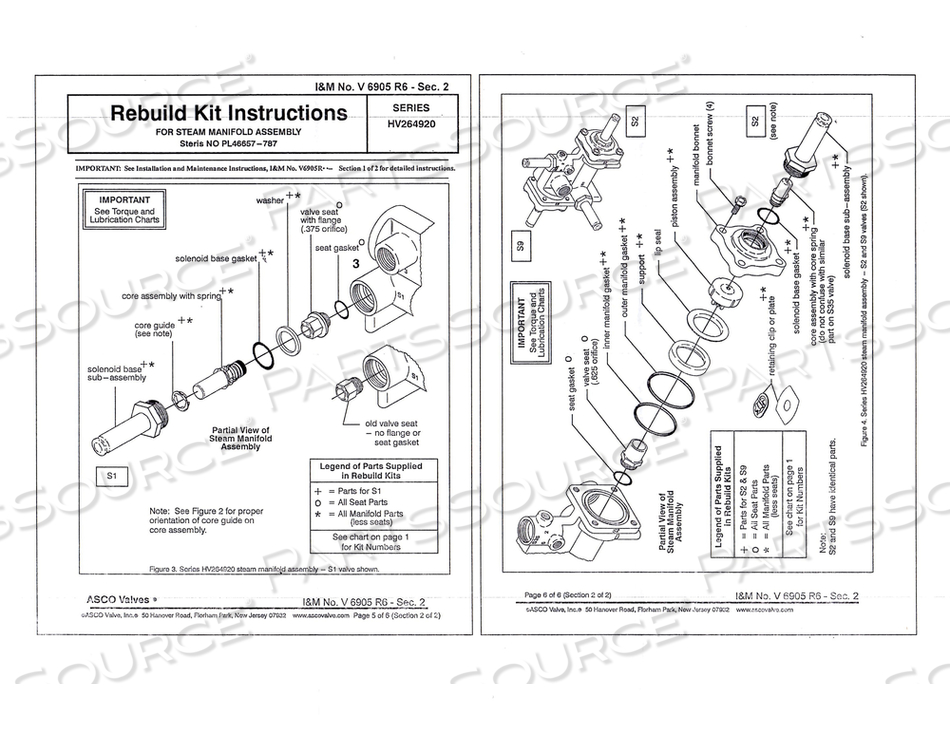 STEAM MANIFOLD S2 & S9 REPAIR KIT by STERIS Corporation