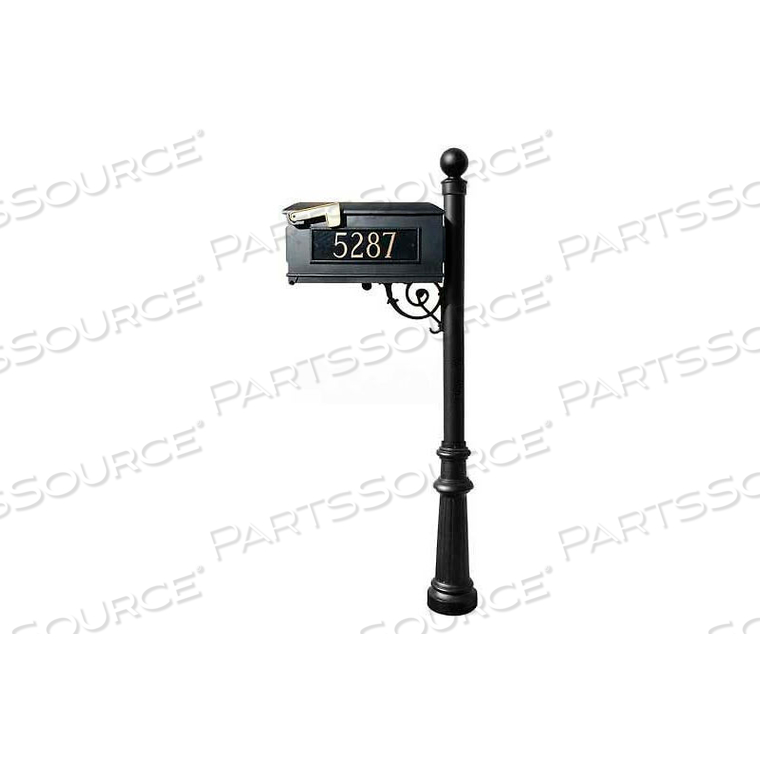 LEWISTON MAILBOX, POST (FLUTED BASE & BALL FINIAL), W/3 ADDRESS PLATES, SUPPORT BRACE, BLACK by Qualarc LEWISTON MAILBOX, POST (FLUTED BASE & BALL FINIAL), W/3 ADDRESS PLATES, SUPPORT BRACE, BLACK by Qualarc