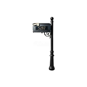 LEWISTON MAILBOX, POST (FLUTED BASE & BALL FINIAL), W/3 ADDRESS PLATES, SUPPORT BRACE, BLACK by Qualarc