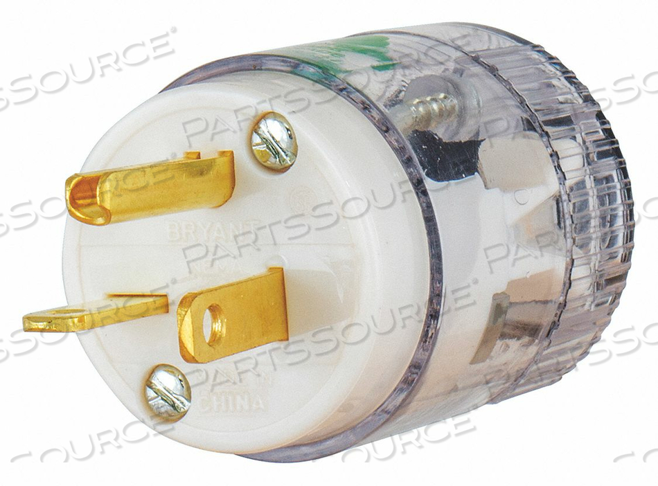 STRAIGHT BLADE PLUG, 5-20P, 20 A, 125V AC, CLEAR, 2 POLES, SCREW TERMINALS by Hubbell Power Systems