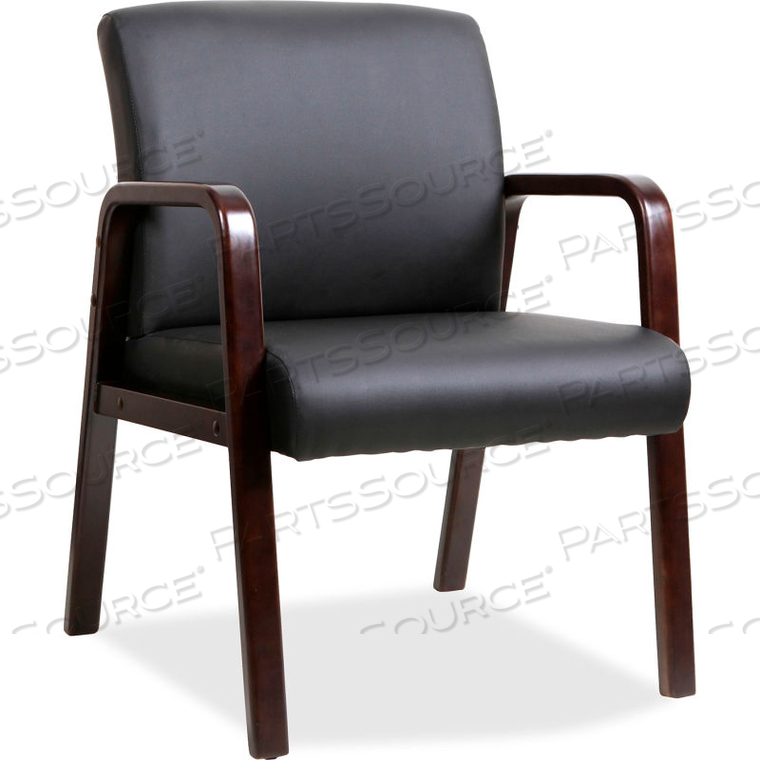 BLACK LEATHER WOOD FRAME GUEST CHAIR - BLACK WITH ESPRESSO FRAME by Lorell