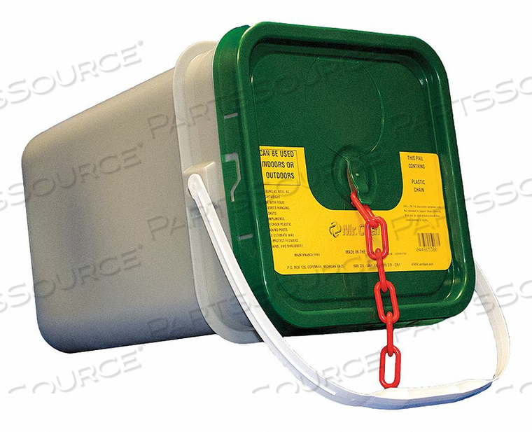 PLASTIC CHAIN - 1-1/2" LINKS - IN A PAIL - RED - 300 FEET - TRADE SIZE 6 by Mr. Chain