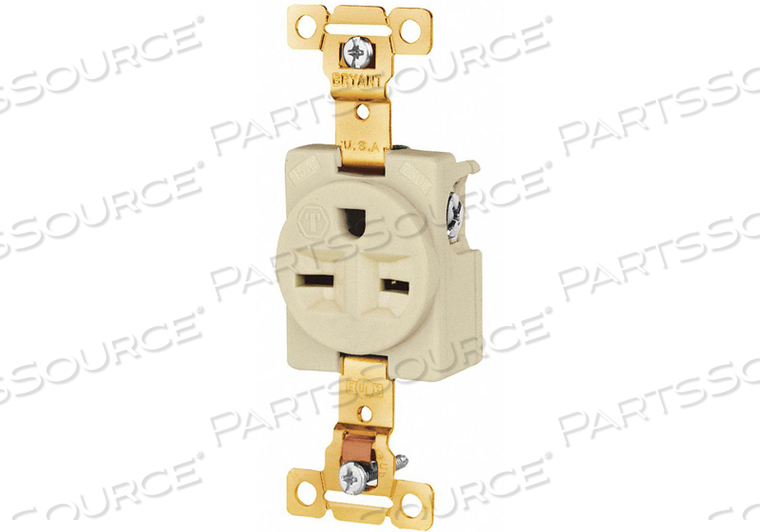 RECEPTACLE, SINGLE, IVORY, 6-15R, 15 A, 250V AC, 2 POLE / 3 WIRE, SCREW TERMINALS by Hubbell Power Systems