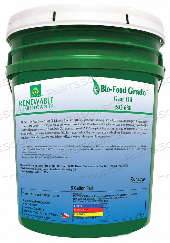 FOOD GRADE GEAR OIL 5 GAL by Renewable Lubricants