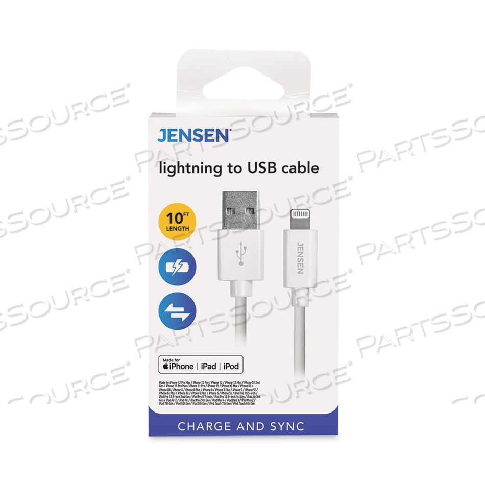 LIGHTNING TO USB CABLE, 10 FT, WHITE 